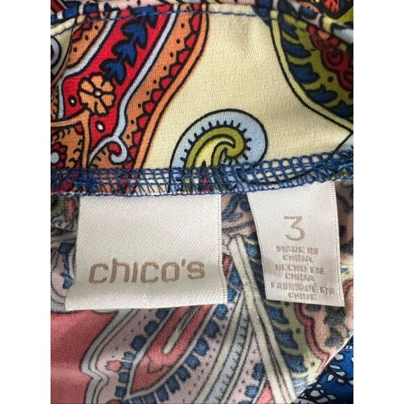 Chico’s Blue Multicolor Paisley Blouse Size 3 (XL/16) Cold-Shoulder Stretch - Picture 8 of 14